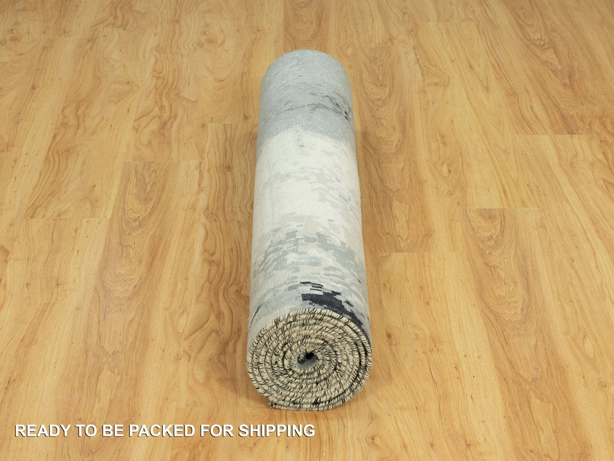 Modern / Contemporary hand-knotted wool/silk runner in Black, 4'2" x 12'0", SKU O090474