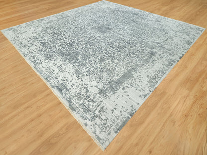 Grey 13'9" x 13'10" Transitional Hand knotted Wool/Silk Rug - Sku: O090477