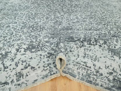 Grey 13'9" x 13'10" Transitional Hand knotted Wool/Silk Rug - Sku: O090477