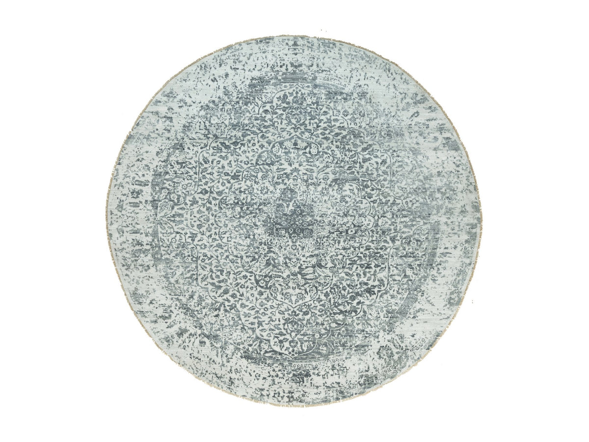 Transitional hand-knotted wool/silk rug in Gray, 13'10" x 13'10", SKU O090480