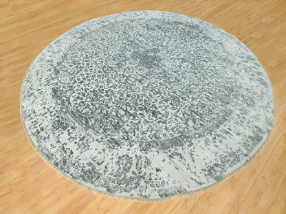 Grey 13'10" x 13'10" Transitional Hand knotted Wool/Silk Rug - Sku: O090480