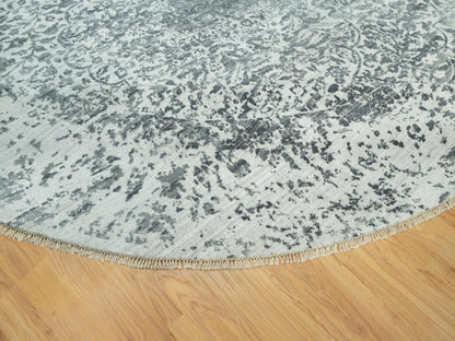 Grey 13'10" x 13'10" Transitional Hand knotted Wool/Silk Rug - Sku: O090480