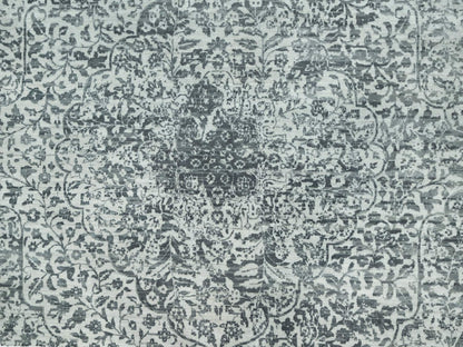 Grey 13'10" x 13'10" Transitional Hand knotted Wool/Silk Rug - Sku: O090480