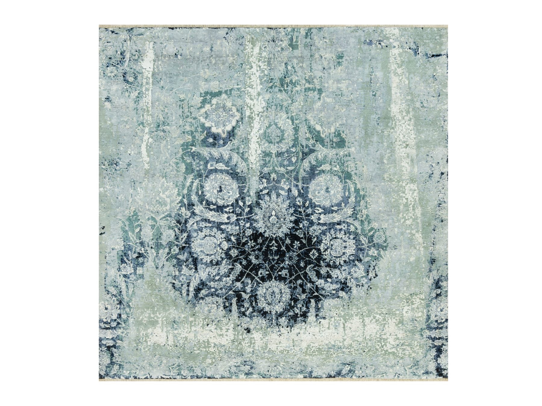 Tabriz Transitional hand-knotted wool/silk rug in Blue, 8'0" x 8'0", SKU O090482