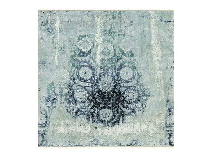 Tabriz Transitional hand-knotted wool/silk rug in Blue, 8'0" x 8'0", SKU O090482