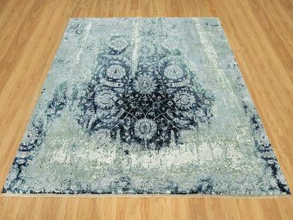 Tabriz Transitional hand-knotted wool/silk rug in Blue, 8'0" x 8'0", SKU O090482