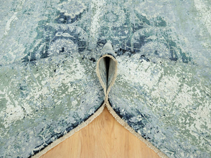 Blue 8'0" x 8'0" Transitional Hand knotted Wool/Silk Rug - Sku: O090482