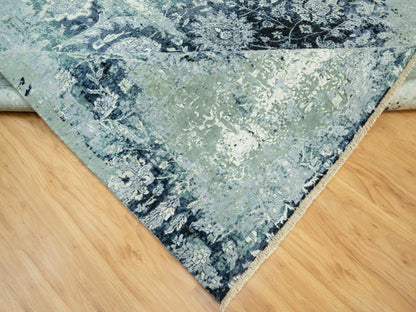 Tabriz Transitional hand-knotted wool/silk rug in Blue, 8'0" x 8'0", SKU O090482