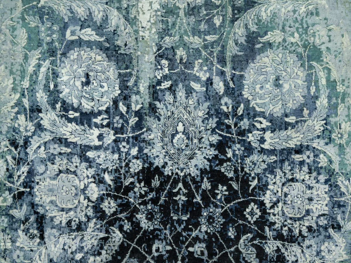 Tabriz Transitional hand-knotted wool/silk rug in Blue, 8'0" x 8'0", SKU O090482