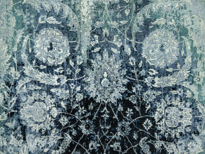 Tabriz Transitional hand-knotted wool/silk rug in Blue, 8'0" x 8'0", SKU O090482