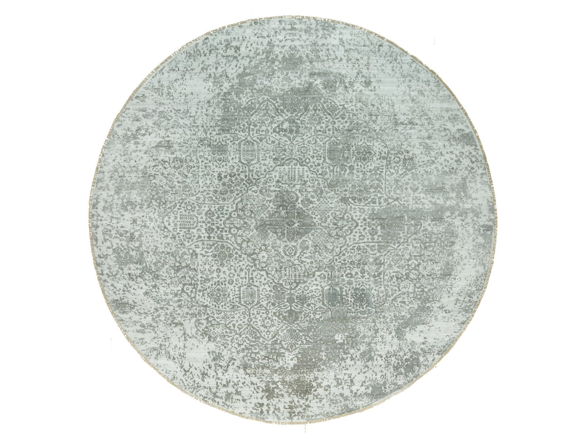 Transitional hand-knotted wool/silk rug in Gray, 13'10" x 13'10", SKU O090483