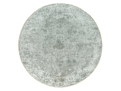 Grey 13'10" x 13'10" Transitional Hand knotted Wool/Silk Rug - Sku: O090483