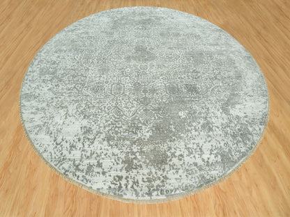 Grey 13'10" x 13'10" Transitional Hand knotted Wool/Silk Rug - Sku: O090483