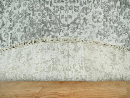 Grey 13'10" x 13'10" Transitional Hand knotted Wool/Silk Rug - Sku: O090483
