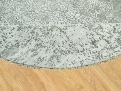 Grey 13'10" x 13'10" Transitional Hand knotted Wool/Silk Rug - Sku: O090483