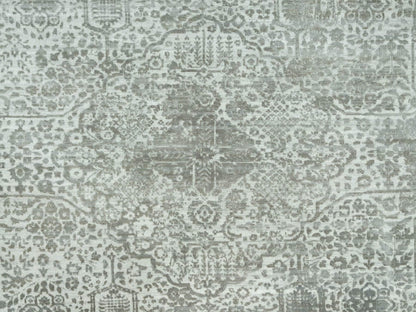 Grey 13'10" x 13'10" Transitional Hand knotted Wool/Silk Rug - Sku: O090483