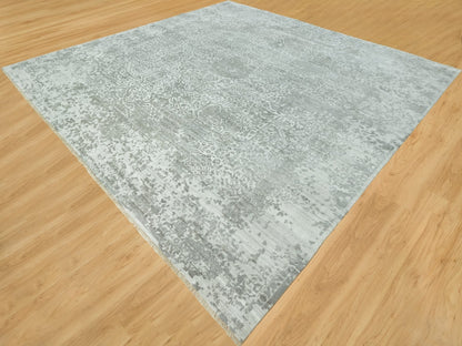 Grey 14'0" x 13'11" Transitional Hand knotted Wool/Silk Rug - Sku: O090484