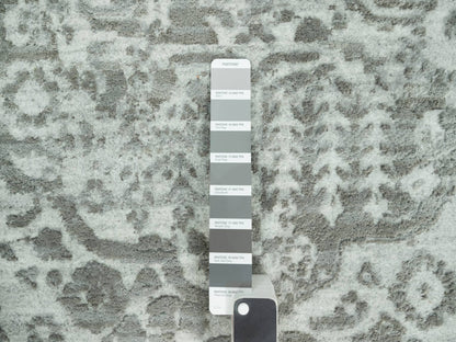 Grey 14'0" x 13'11" Transitional Hand knotted Wool/Silk Rug - Sku: O090484