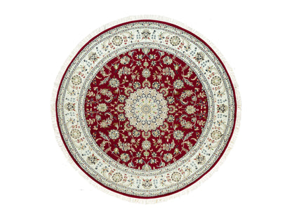 Red 7'8" x 7'8" Traditional Hand knotted Wool Rug - Sku: O090496