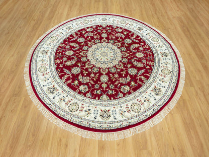 Red 7'8" x 7'8" Traditional Hand knotted Wool Rug - Sku: O090496