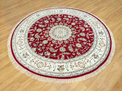 Red 7'8" x 7'8" Traditional Hand knotted Wool Rug - Sku: O090496