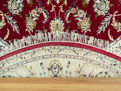 Red 7'8" x 7'8" Traditional Hand knotted Wool Rug - Sku: O090496