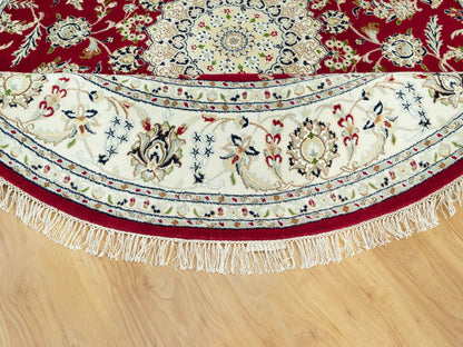 Red 7'8" x 7'8" Traditional Hand knotted Wool Rug - Sku: O090496