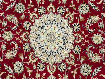 Red 7'8" x 7'8" Traditional Hand knotted Wool Rug - Sku: O090496