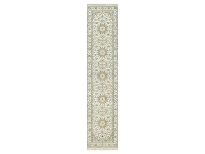 Ivory 2'8" x 12'1" Fine Oriental Hand knotted Wool Rug - Sku: O090504