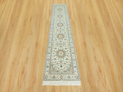 Ivory 2'8" x 12'1" Fine Oriental Hand knotted Wool Rug - Sku: O090504