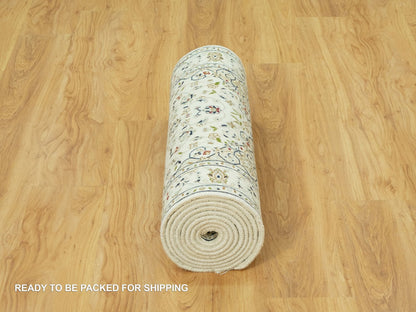 Ivory 2'8" x 12'1" Fine Oriental Hand knotted Wool Rug - Sku: O090504