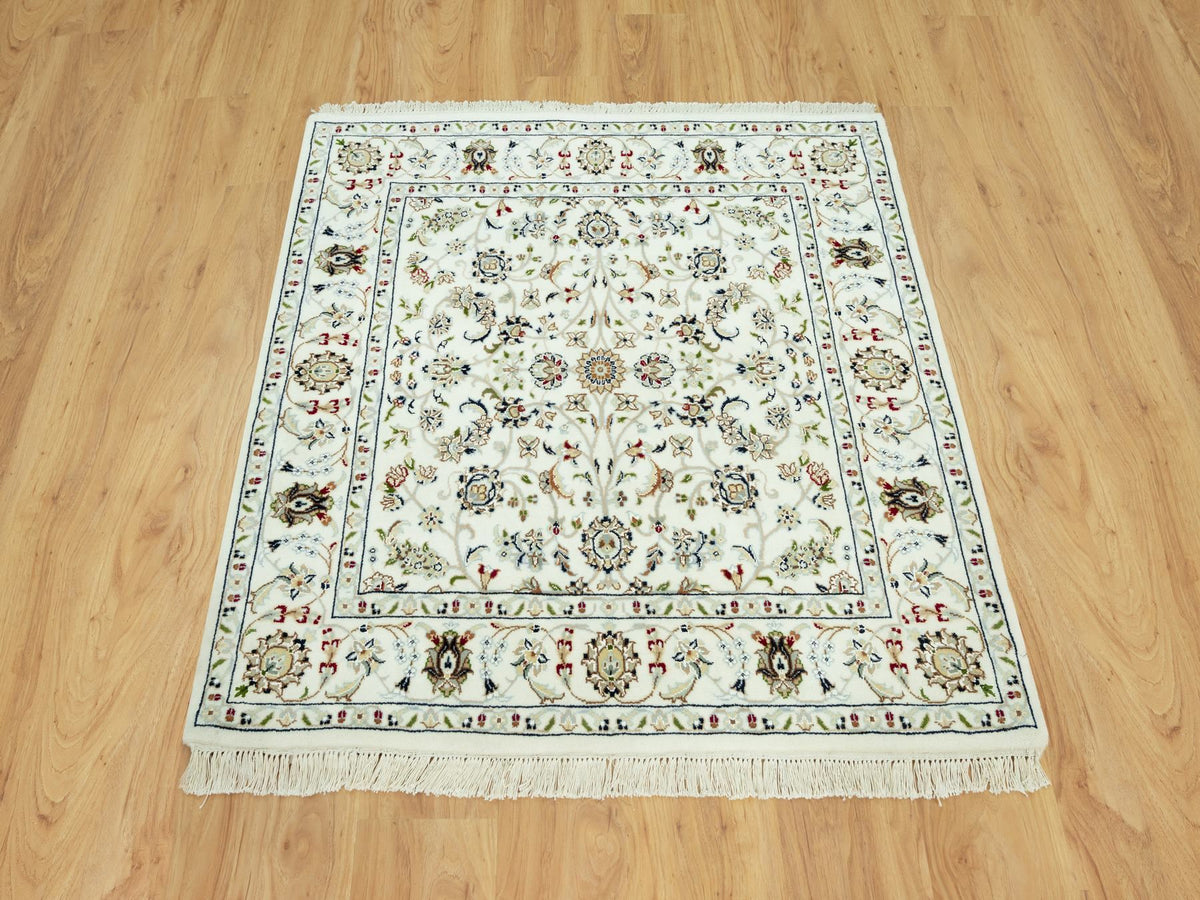 Nain Traditional hand-knotted wool rug in Ivory, 4'2" x 4'2", SKU O090508