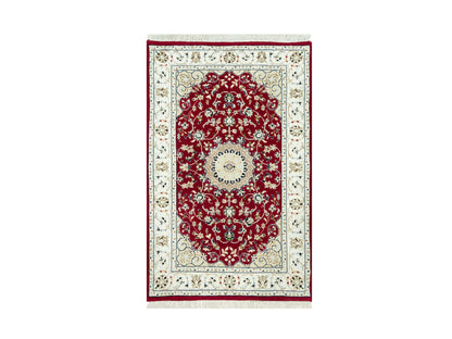 Red 2'7" x 4'1" Traditional Hand knotted Wool Rug - Sku: O090515