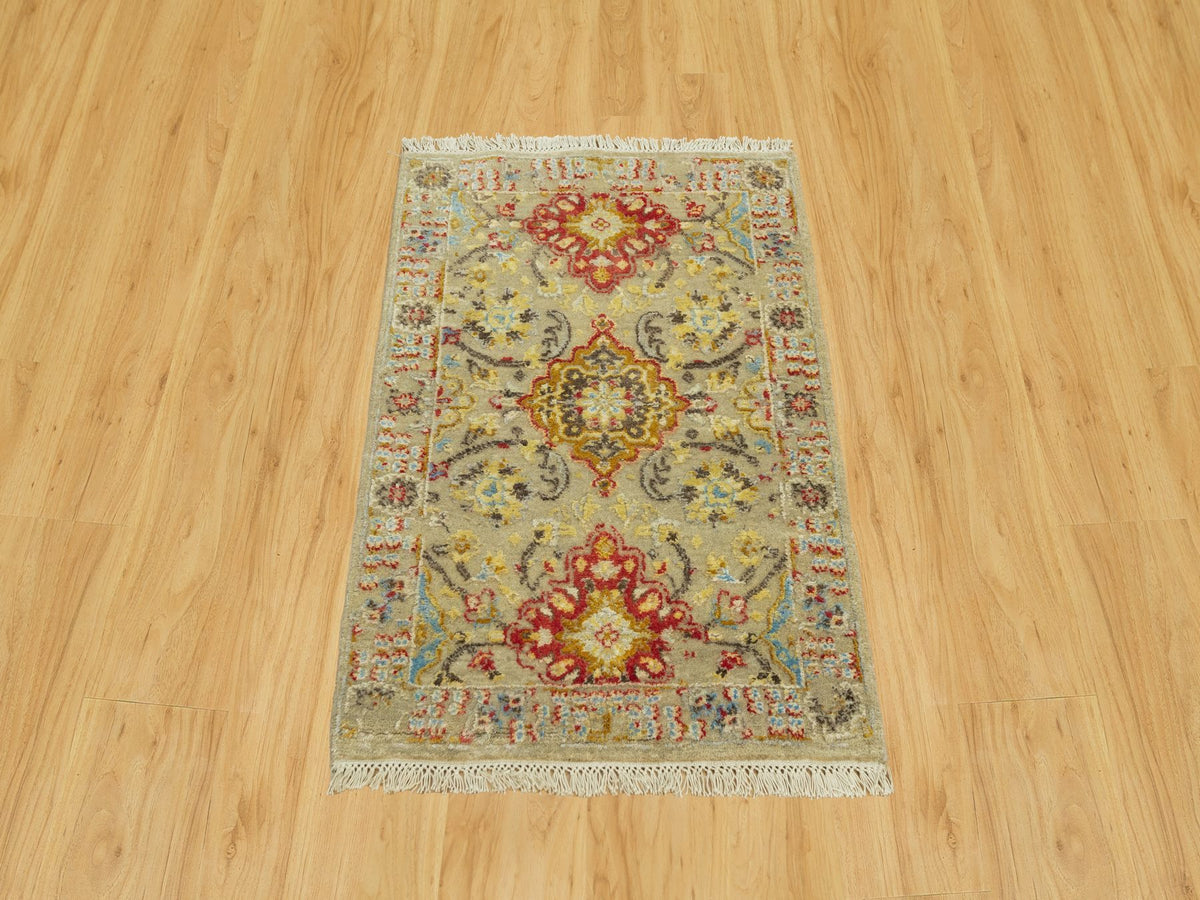 Transitional hand-knotted wool/silk rug in Beige, 2'3" x 3'0", SKU O090522