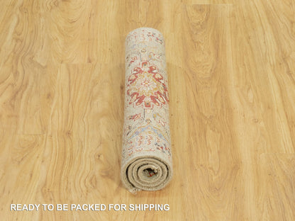 Transitional hand-knotted wool/silk rug in Beige, 2'3" x 3'0", SKU O090522