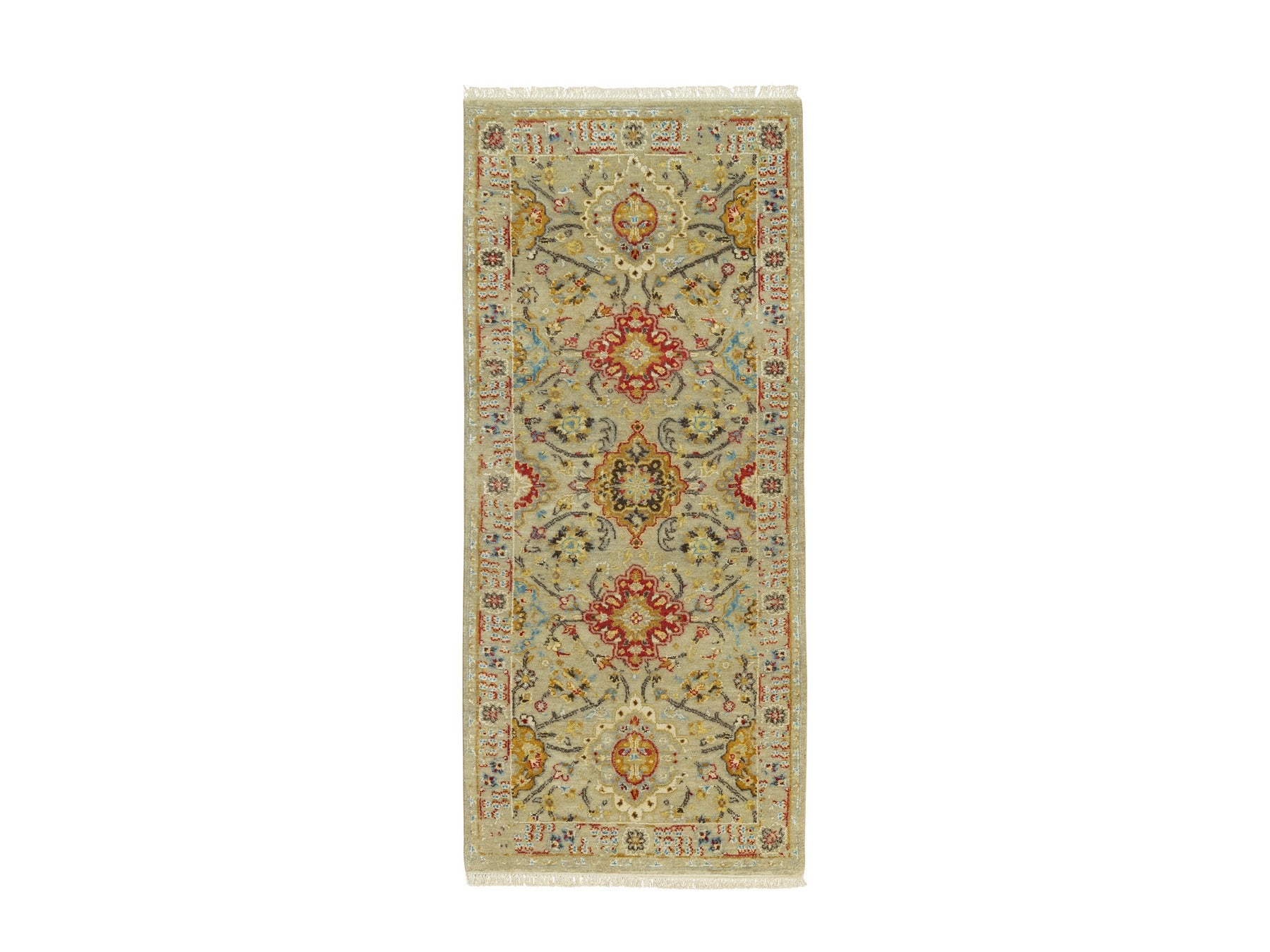 Beige 2'8" x 6'0" Transitional Hand knotted Wool/Silk Rug - Sku: O090524