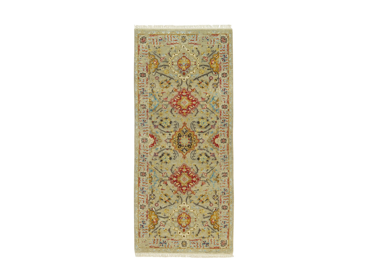 Transitional hand-knotted wool/silk runner in Beige, 2'8" x 6'0", SKU O090524