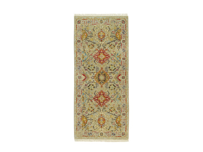 Transitional hand-knotted wool/silk runner in Beige, 2'8" x 6'0", SKU O090524