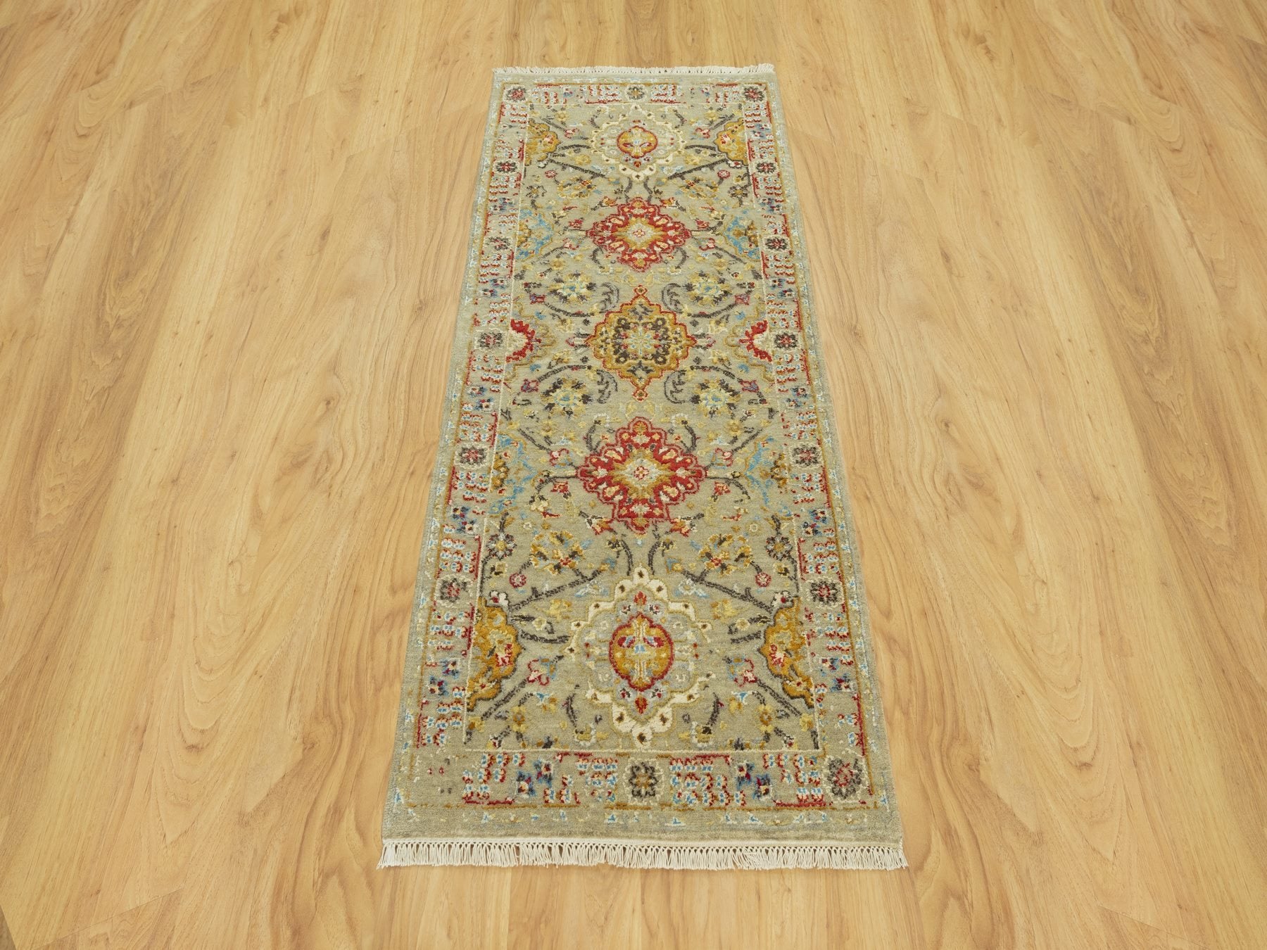 Transitional hand-knotted wool/silk runner in Beige, 2'8" x 6'0", SKU O090524