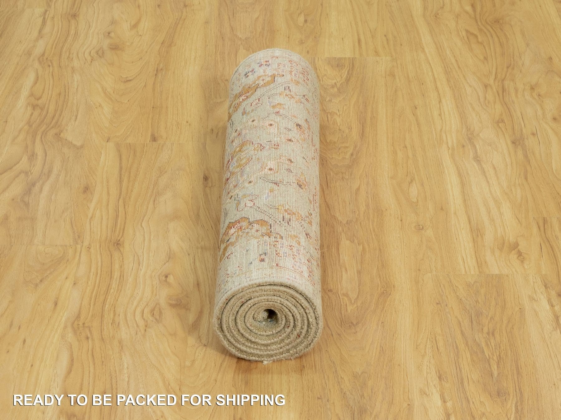 Transitional hand-knotted wool/silk runner in Beige, 2'8" x 6'0", SKU O090524
