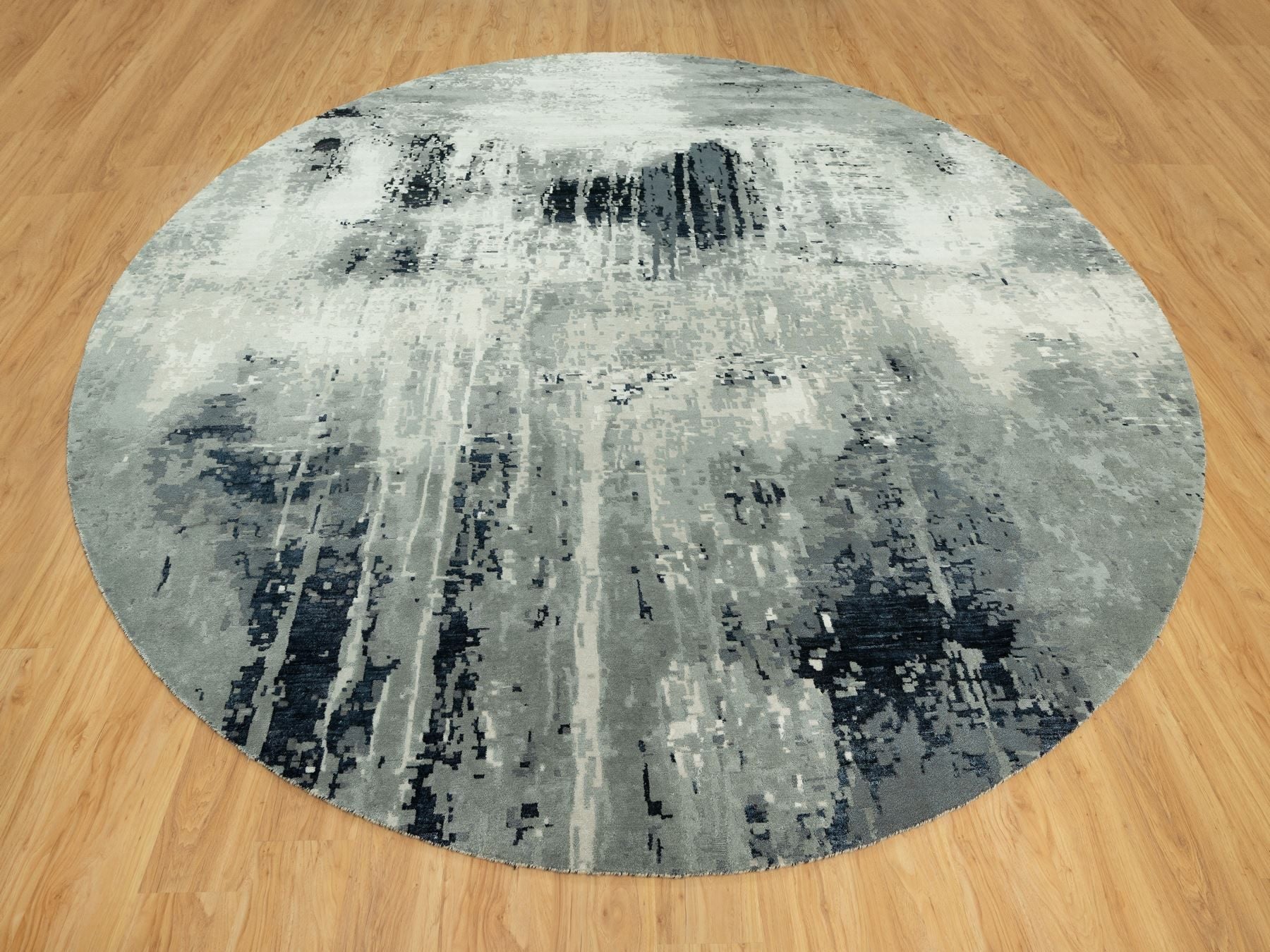 Modern / Contemporary hand-knotted wool/silk rug in Black, 11'9" x 11'9", SKU O090525