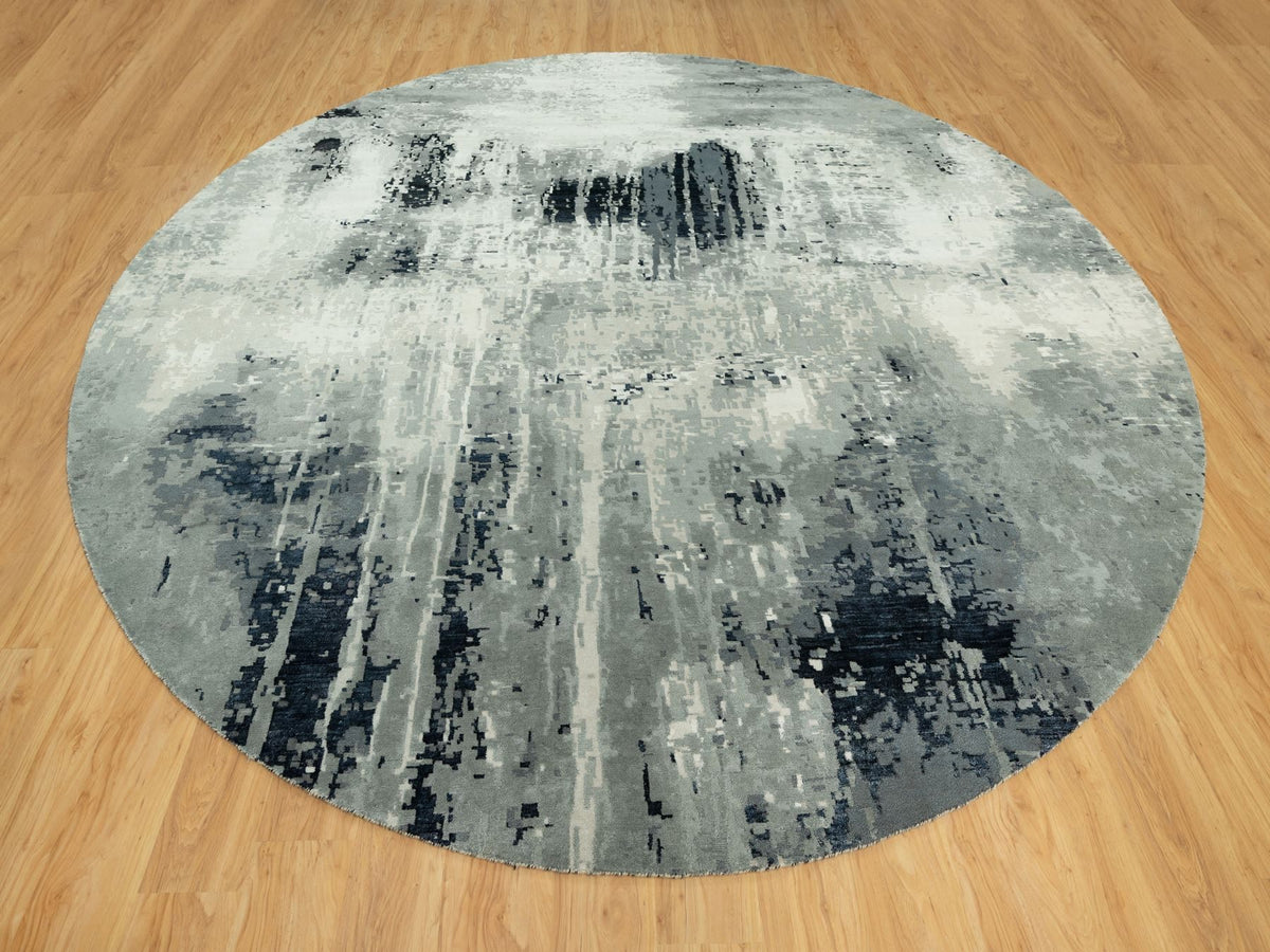 Modern / Contemporary hand-knotted wool/silk rug in Black, 11'9" x 11'9", SKU O090525