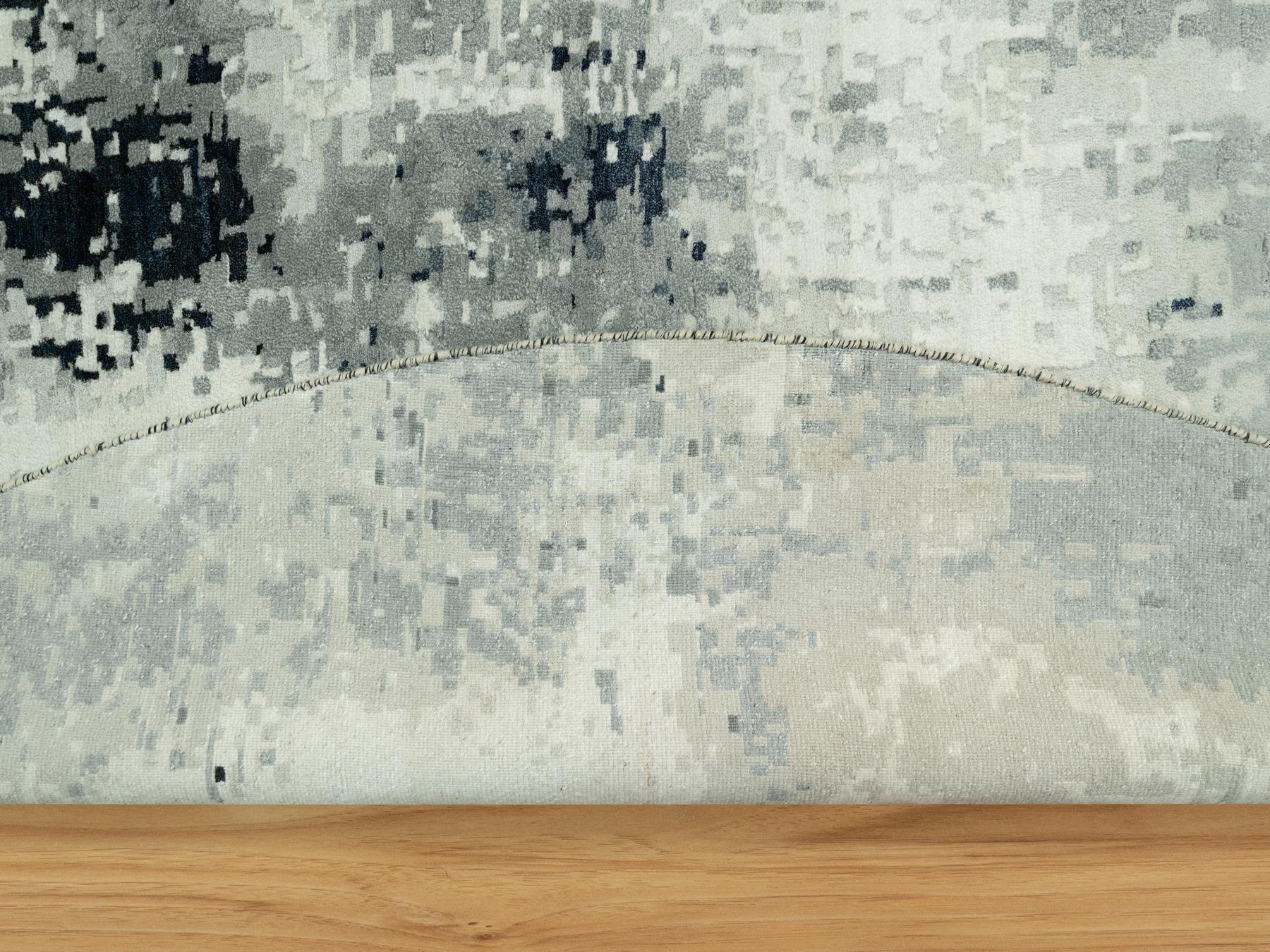 Modern / Contemporary hand-knotted wool/silk rug in Black, 11'9" x 11'9", SKU O090525