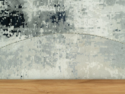 Modern / Contemporary hand-knotted wool/silk rug in Black, 11'9" x 11'9", SKU O090525