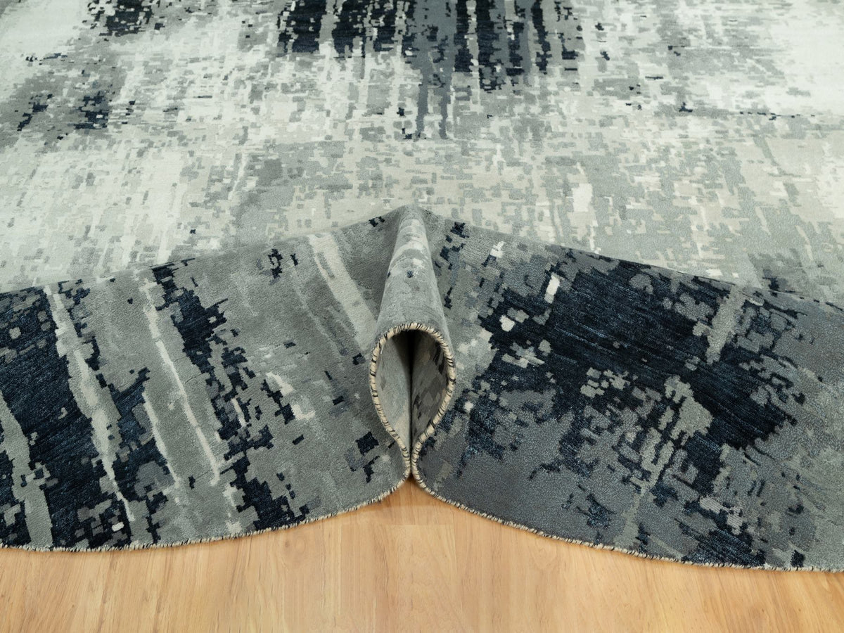 Modern / Contemporary hand-knotted wool/silk rug in Black, 11'9" x 11'9", SKU O090525