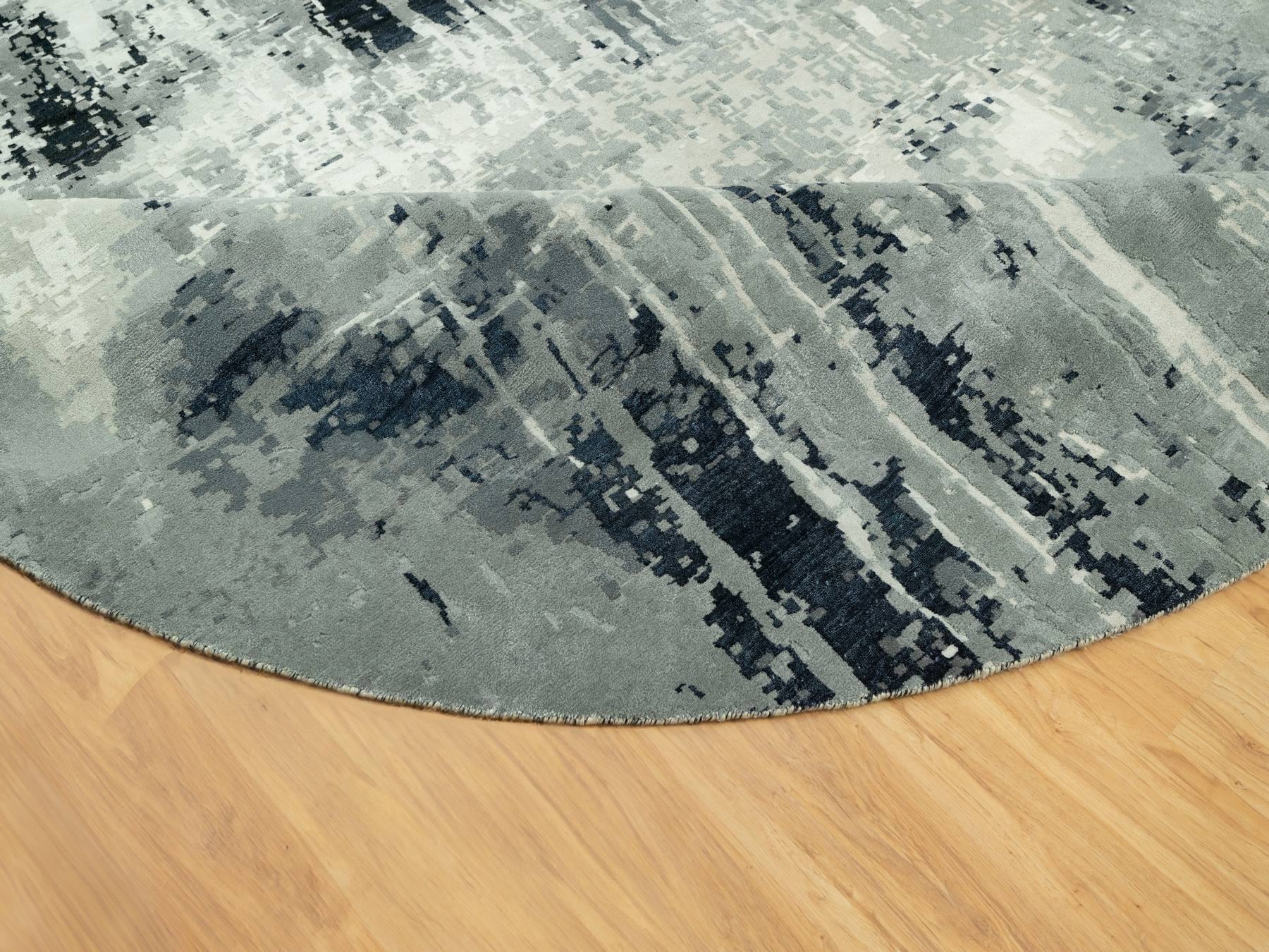 Modern / Contemporary hand-knotted wool/silk rug in Black, 11'9" x 11'9", SKU O090525