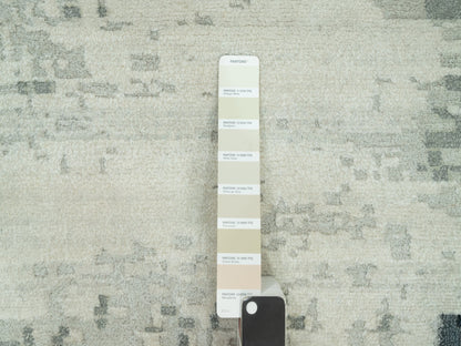 Modern / Contemporary hand-knotted wool/silk rug in Black, 11'9" x 11'9", SKU O090525