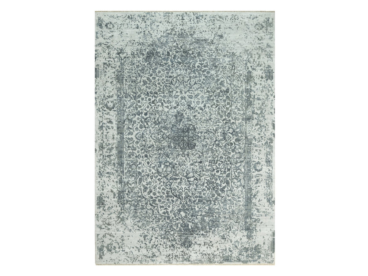 Transitional hand-knotted wool/silk rug in Gray, 10'0" x 14'1", SKU O090527