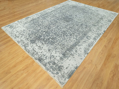 Transitional hand-knotted wool/silk rug in Gray, 10'0" x 14'1", SKU O090527