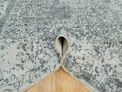Grey 10'0" x 14'1" Transitional Hand knotted Wool/Silk Rug - Sku: O090527